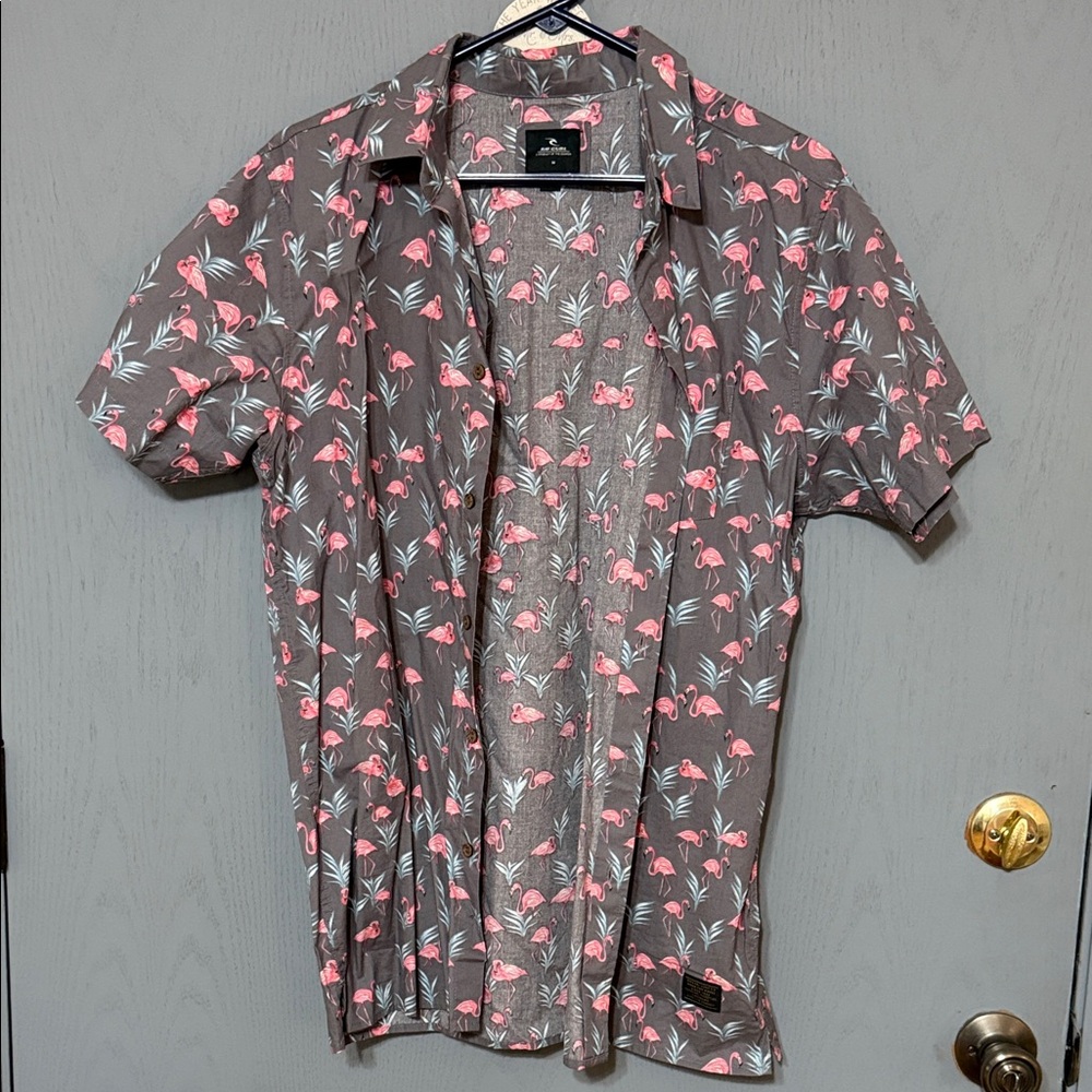 Rip Curl Flamingo Print Casual Shirt - Pink and Gray